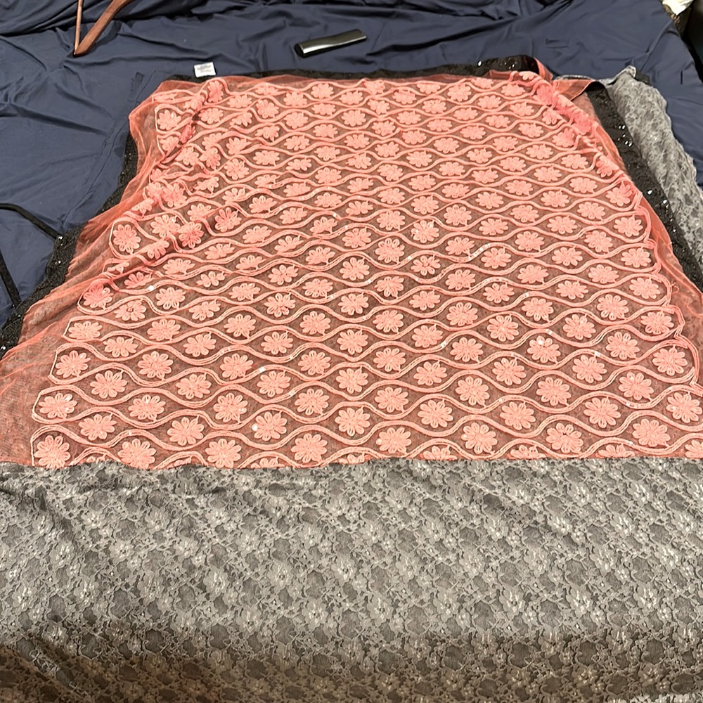 Grey And Peach Net Saree - image 1